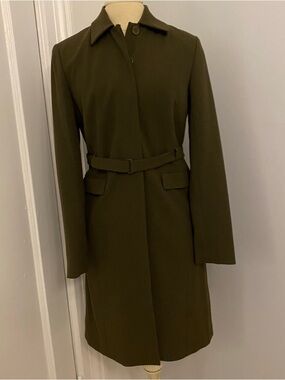 Ann Taylor Classic Belted Trench Coat in Olive Green